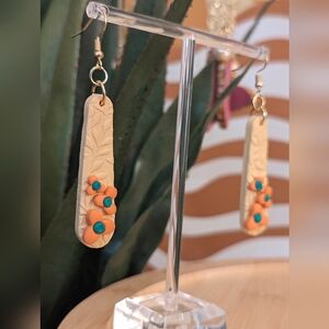 Neutral Orange Floral Earrings